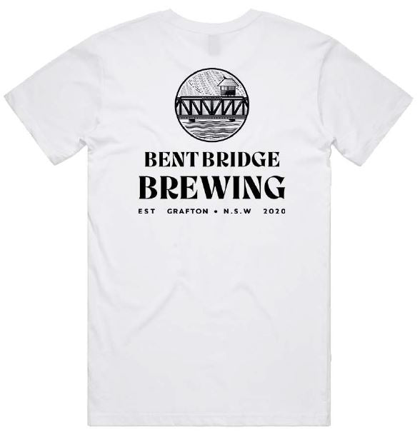 Available and in stock now! Bent Bridge Brewing - white/black & black/white tee. Free local delivery. For deliveries outside of 2460 postcode please enquire using the 'contact' menu above.